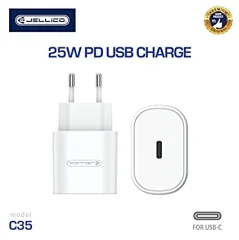 JELLICO Hišni polnilec adapter C35 (Quick Charge) 25W vhod Type-C,Original (EU Blister), bel