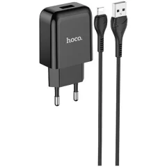 HOCO pametni hišni polnilec N2 z USB vtičem in s polnilnim kablom Lightning 2,1A - črn