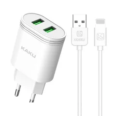 Kaku hišni polnilec KSC-372 2,4A 2x USB vtič s polnilnim kablom Lightning bel