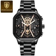 POEDAGAR 922 Moški Chronograph kvadratni Watch: Združitev elegance in natančnosti pri merjenju časa Steel Black-Gold