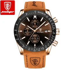 POEDAGAR 988 Luksuzni Chronograph Watch za moške: , svetleči datum, tedenski šport, silikonski trak, elegantno zapestje, iz nerjavečega jekla Brown Black-Gold / Leather