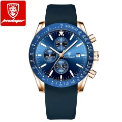 POEDAGAR 988 Luksuzni Chronograph Watch za moške: , svetleči datum, tedenski šport, silikonski trak, elegantno zapestje, iz nerjavečega jekla Blue-Gold / Silicone