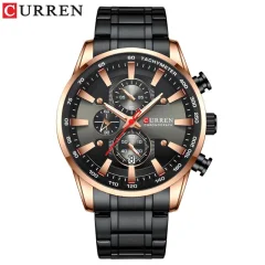 CURREN 8351 iz nerjavečega jekla Modni moški zapestna ura Quartz gibanje Watch tri oči poslovne ure zapestnica zaponka Black-Rose Gold