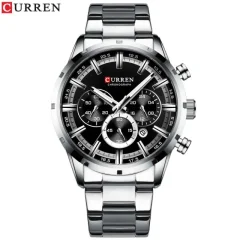 CURREN 8355 New Fashion Chronograph Quartz Watch za moške - iz nerjavečega jekla Luksuzni športni ura, Top Brand Elegance in Relogio Masculino silver-black