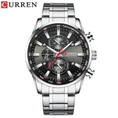 CURREN 8351 iz nerjavečega jekla Modni moški zapestna ura Quartz gibanje Watch tri oči poslovne ure zapestnica zaponka Silver-black