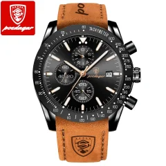 POEDAGAR 988 Luksuzni Chronograph Watch za moške: , svetleči datum, tedenski šport, silikonski trak, elegantno zapestje, iz nerjavečega jekla Black-Brown / Leather