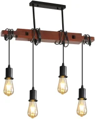 Retro industrijska viseča luč, vintage luči za lestence E27, lesena viseča luč 4 lestenec za jedilnico, dnevna soba (žarnica ni priložena)