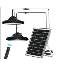 Solarna viseča svetilka, vodoodporna zunanja viseča svetilka z dvojno glavo, 200 LED, z daljinskim upravljalnikom in USB, bela/toplo bela svetloba