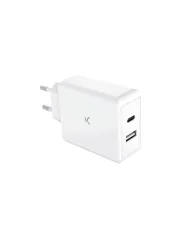 KSIX, GaN ultrabrzi zidni polnilec 65W PD, 1xUSB-C + 1xUSB-A, beli