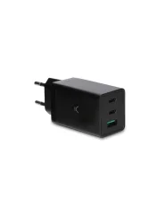 KSIX, GaN2 ultra hitri stenski polnilec 67W PD, 2xUSB-C + 1xUSB-A, črn.