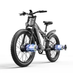 SHENGMILO S600-Gray Soft Tail Električno kolo 2*1000 W Dvojni motorji, največja hitrost 50+KM/H, baterija 48V17.5AH840WH, 26-palčna debela pnevmatika Ebike Moško E-gorsko kolo