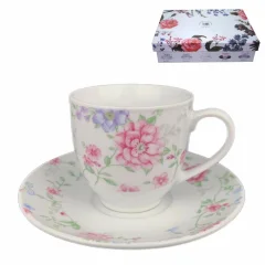 SET SKODELIC ZA KAVO S KROŽNIKI 6/1 PORCELAN 180 ML - CVETLIČNI DEKOR