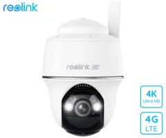 Reolink GO G440 IP kamera, 4K 8MP Ultra HD, 4G LTE, baterija, vrtenje in nagibanje, IR nočno snemanje, LED reflektor, aplikacija, IP64 vodoodpornost, dvosmerna komunikacija, bela