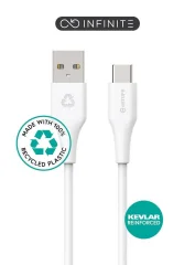 eSTUFF INFINITE kabel USB C-A 1m, bel blister, 60W, 480Mbps, recikl. plastika