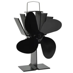 vidaXL Ventilator za kamin na toploto s 4 krili črn