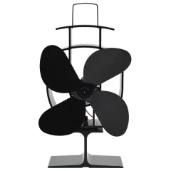 vidaXL Ventilator za kamin na toploto s 4 krili črn