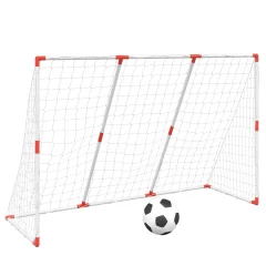 vidaXL Otroški nogometni gol z žogo 2 v 1 bela 184x64x124 cm