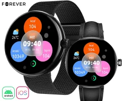 FOREVER ForeVive 5 SB-365 pametna ura, 1.3" AMOLED zaslon, Bluetooth, Android + iOS, klicanje, baterija, aplikacija, IP68, merjenje aktivnosti, analiza spanca, športni načini, črna (Carbon B