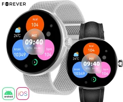 FOREVER ForeVive 5 SB-365 pametna ura, 1.3" AMOLED zaslon, Bluetooth, Android + iOS, klicanje, baterija, aplikacija, IP68, merjenje aktivnosti, analiza spanca, športni načini, srebrna (Quant