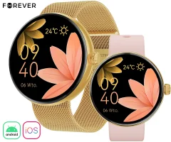 FOREVER ForeVive 5 SB-365 pametna ura, 1.3" AMOLED zaslon, Bluetooth, Android + iOS, klicanje, baterija, aplikacija, IP68, merjenje aktivnosti, analiza spanca, športni načini, zlata (Luxury