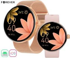 FOREVER ForeVive 5 SB-365 pametna ura, 1.3" AMOLED zaslon, Bluetooth, Android + iOS, klicanje, baterija, aplikacija, IP68, merjenje aktivnosti, analiza spanca, športni načini, roza zlata (Ro