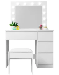 Aga toaletna mizica z ogledalom, razsvetljavo in el.predal + tabure Glossy white