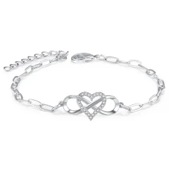 Cirkon Infinity Love Symbol Charm Nastavljiva zapestnica za ženske Silver
