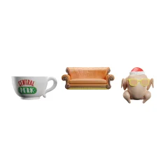 SET 3 BOŽIČNIH OKRASKOV FRIENDS-PURAN, KAVČ IN SKODELICA CENTRAL PERK