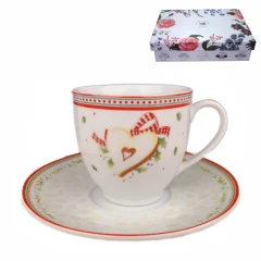 SET KAVNIH SKODELIC S KROŽNIKI 6/1 PORCELAN 180 ML SRCE