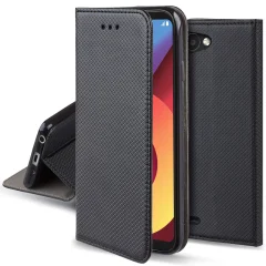 Moozy Case Flip Cover za LG Q6, črna - pametna magnetna preklopna torbica z držalom za kartico in stojalom