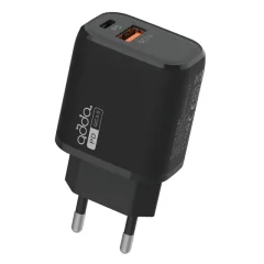 Zidni polnilec ADDA CH-002-BK, Fusion Fast Charger 2v1, QC3.0 USB-A + PD 20W Type-C, črn