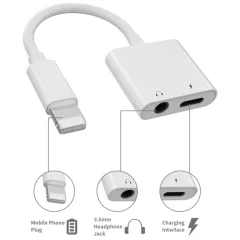 iLike AX7 Dual Lightning Audio Adapter na 3,5 mm vtič za slušalke + vtič Lightning Charger Bel