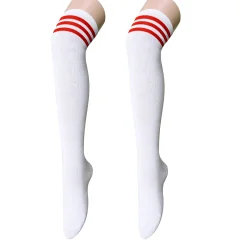 Bele nogavice čez kolena z rdečimi črtami L