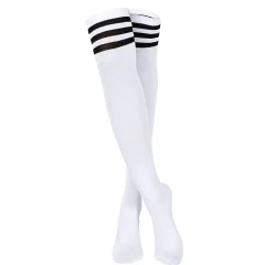 Bele nogavice čez kolena s črnimi črtami L