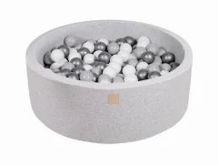MeowBaby® Bazen z žogicami, 90x30 cm z 200 žogicami, bombaž, svetlo siva: srebrna/siva/bela