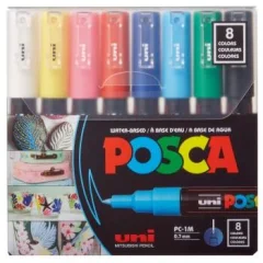 POSCA Uni flomastri 1MR Basic set 8; konica 0,7 mm kovina