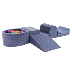 4-delni penasti igralni komplet MeowBaby® Foam Playground z majhnim bazenom žog, 100 žog, žamet, modro siva: zlata/temno roza/marmor/turkizna