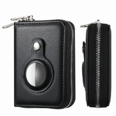 Etui za RFID kartico z držalom za kartico AirTag z zadrgo in denarnico Black