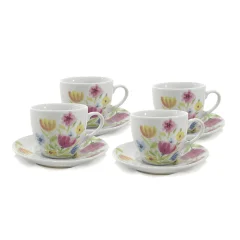 Set skodelica za čaj s podstavkom Flower Box 210ml / 4 kos / več vzorcev / porcelan