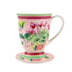 Skodelica s podstavkom Jardin Cyclamen 300ml / porcelan, pluta