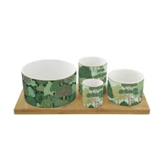 Set skledica z lesenim podstavkom Woodland 29x13cm / 4 kos / porcelan, les