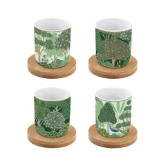 Set skodelica za črno kavo z lesenim podstavkom Woodland 110ml / 4 kos / porcelan, les