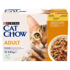 PURINA Cat Chow Chicken, bučke - mokra hrana za mačke - 10x85 g