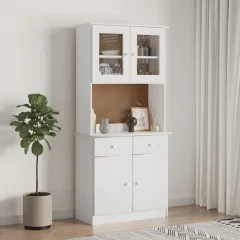 The Living Store Komoda ALTA bela 77x35x165 cm trdna borovina - Visoka Omara