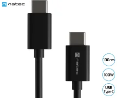 Natec PRATI kabel USB-C, 100W, 100cm, Power Delivery 3.0, univerzalna kompatibilnost, TPE, Velcro, črn