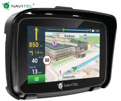 NAVITEL G590 MOTO navigacija GPS, za motoriste, 5" zaslon, baterija, Bluetooth, IP66 vodoodpornost, nameščeni zemljevidi, naprstnik, črna