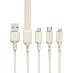 3v1 Cable ojačan kabel SR USB-A - USB-C / Lightning / microUSB 66W 1.2m bež