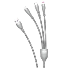 3v1 kabel USB - Lightning microUSB USB-C 65W 1,2m siv