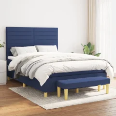 The Living Store Box spring postelja z vzmetnico modra 140x200 cm blago - Box Spring Postelja