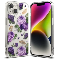 Ovitek za oklep z gel okvirjem za iPhone 14 Plus Fusion Design Purple Rose prozoren